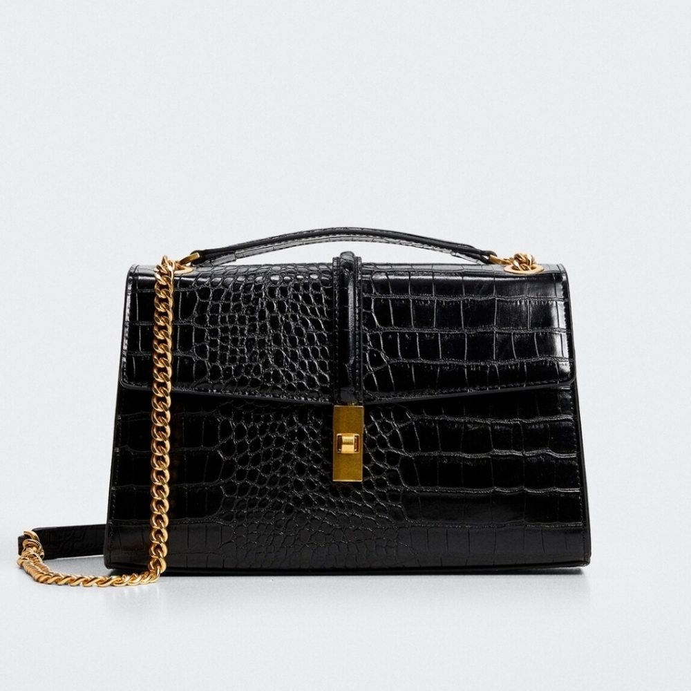 Mango MNG Crossbody Crocodile Animal Print Effect Chain Magnetic Closure Bag